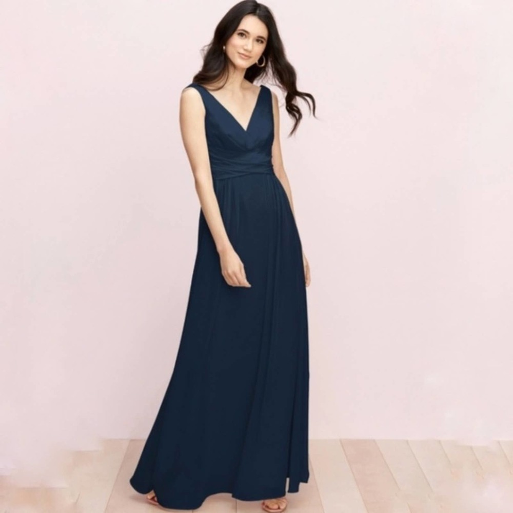WTOO by Watters and Watters Jenson Chiffon Bridesmaid Dress in Navy